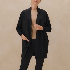 Pact Airplane Cardigan Sweater Long Organic Casual Classic Chic Preppy Black